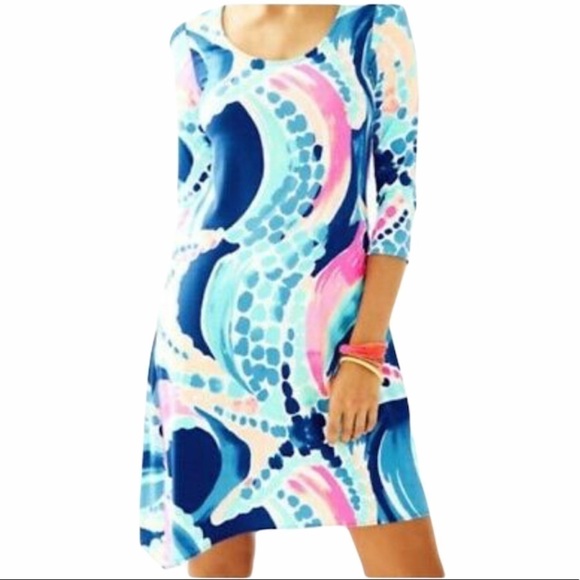 Lilly Pulitzer Ariana pink and blue seashell Asymmetric dress size XS - Picture 3 of 7